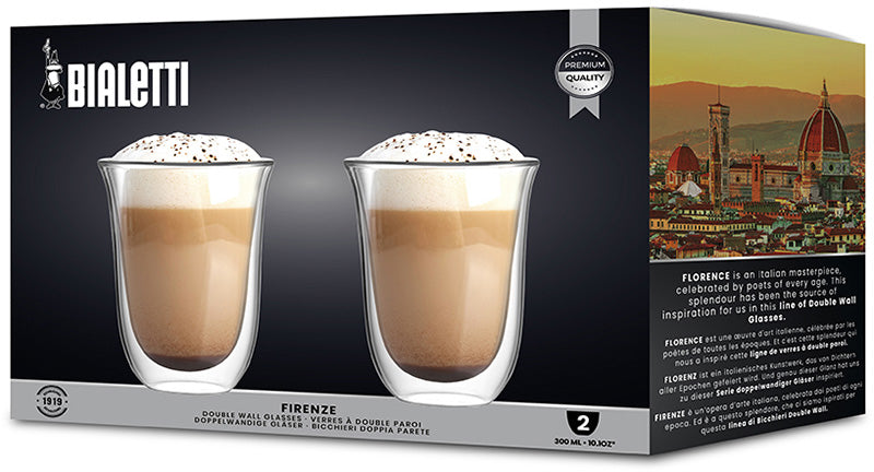 Bialetti Latte Macchiato Becher – 2er Set, 300 ml, Borosilikatglas, Transparent, doppelwandig, spülmaschinenfest