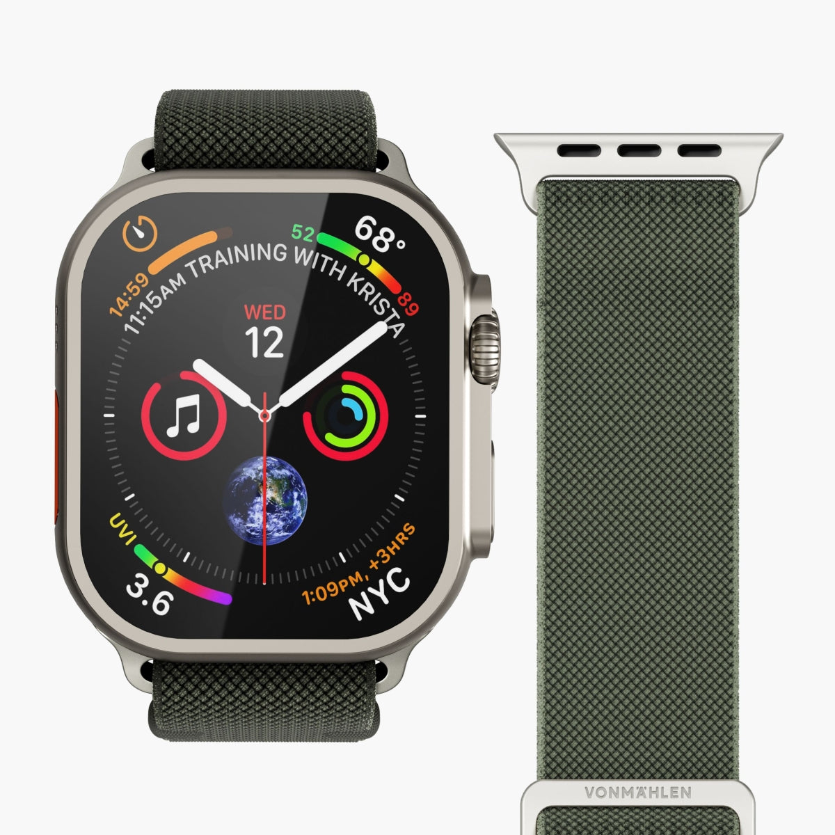 Vonmählen Classic Nylon Loop – Olive, für Apple Watch 40/41/42 mm