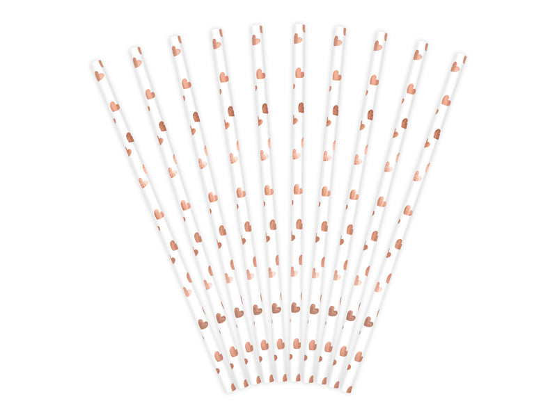 PartyDeco Papierstrohhalme, 19,5 cm, Roségold/Weiss – 10 Stk.