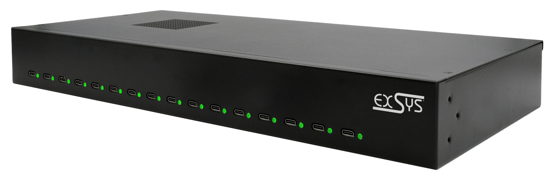 EXSYS EX-11016 USB-Desktop-Ladegerät 480 W – PD 3.0, QC 3.0 – Rack – USB-C×16 – für Android, iOS – Schwarz