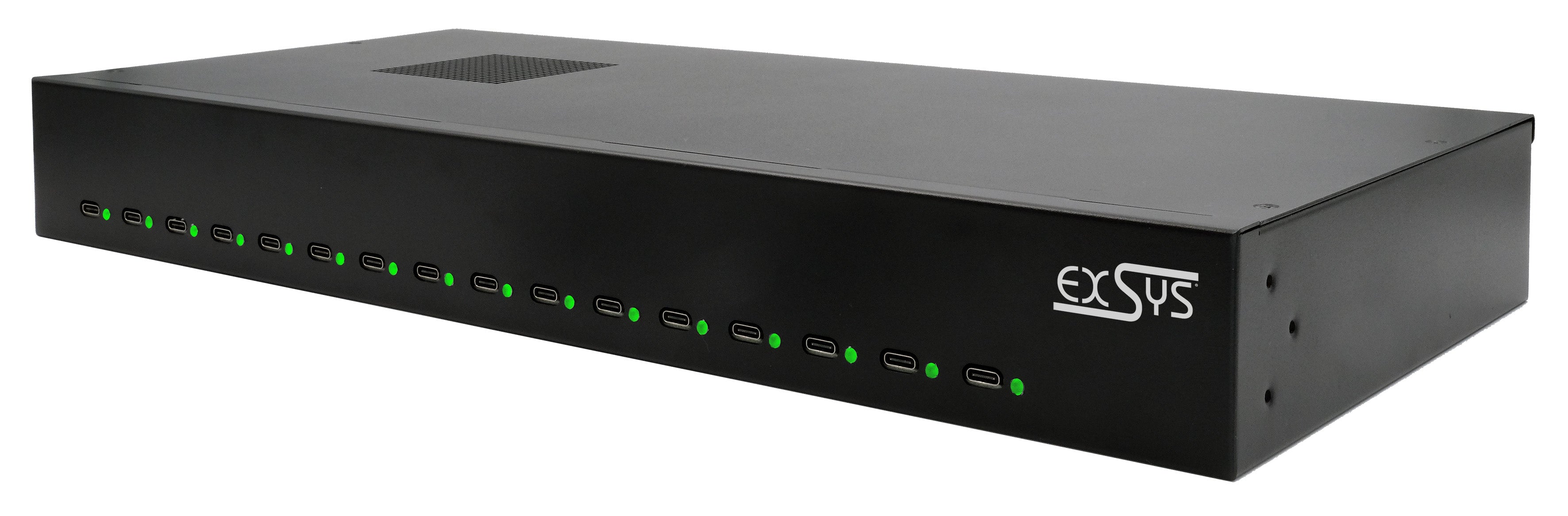 EXSYS EX-11016 USB-Desktop-Ladegerät 480 W – PD 3.0, QC 3.0 – Rack – USB-C×16 – für Android, iOS – Schwarz