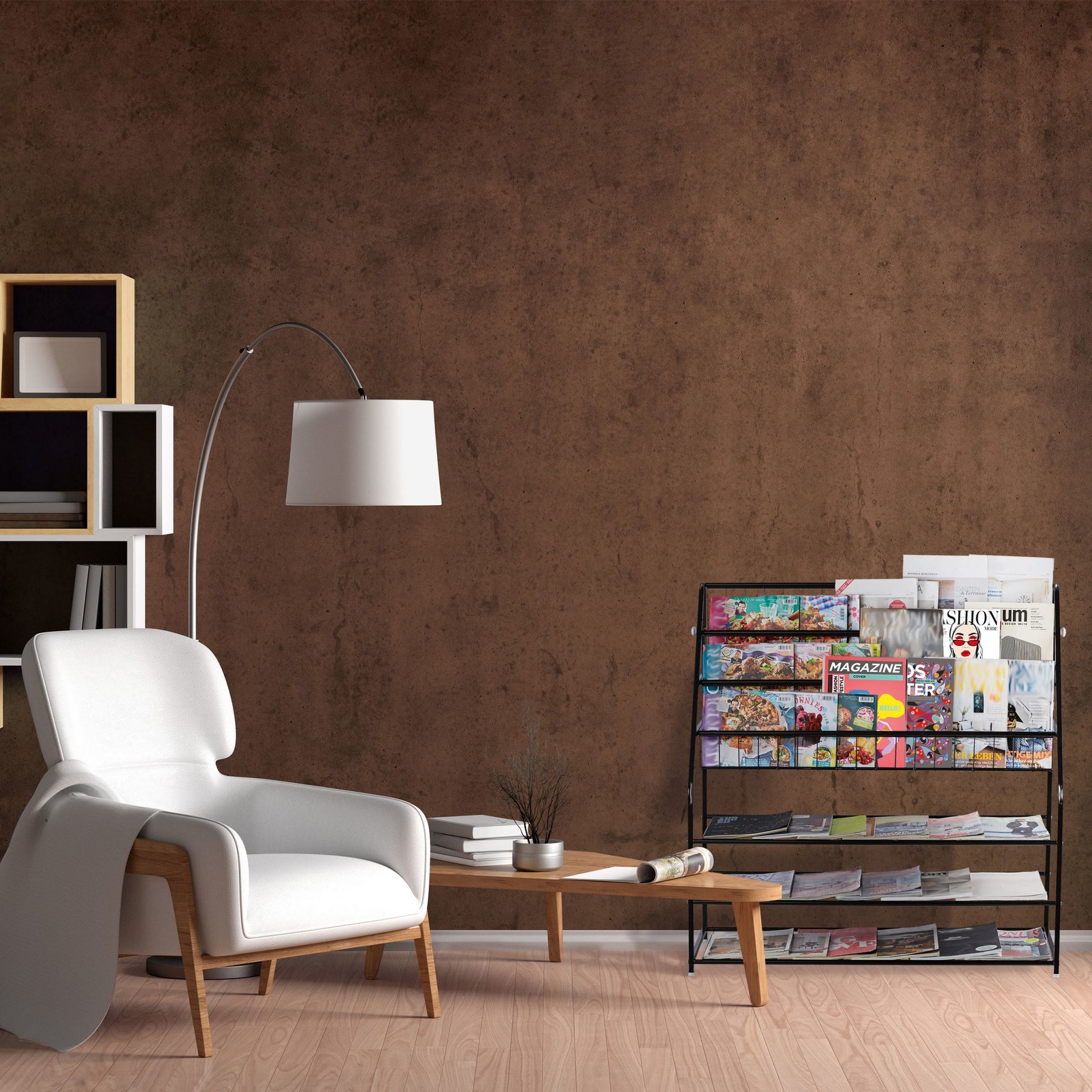 Relaxdays Zeitungsständer 6 Fächer – Metall, Weiss – 970×960×370 mm
