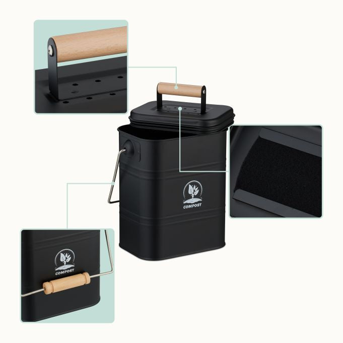 Relaxdays Komposteimer – 3,5 l – Metall, rechteckig – Schwarz