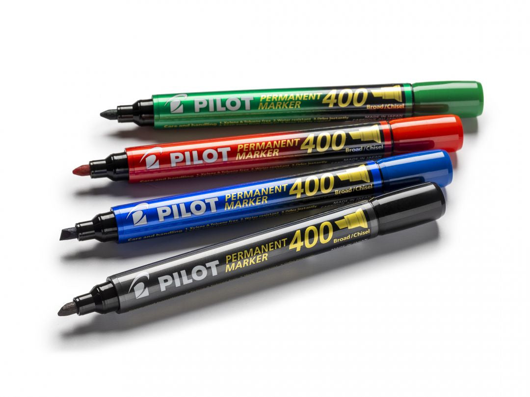 Pilot 400 XL Permanentmarker – Keilspitze 4 mm – Schwarz, 20er-Pack – für Karton, Glas und Metall