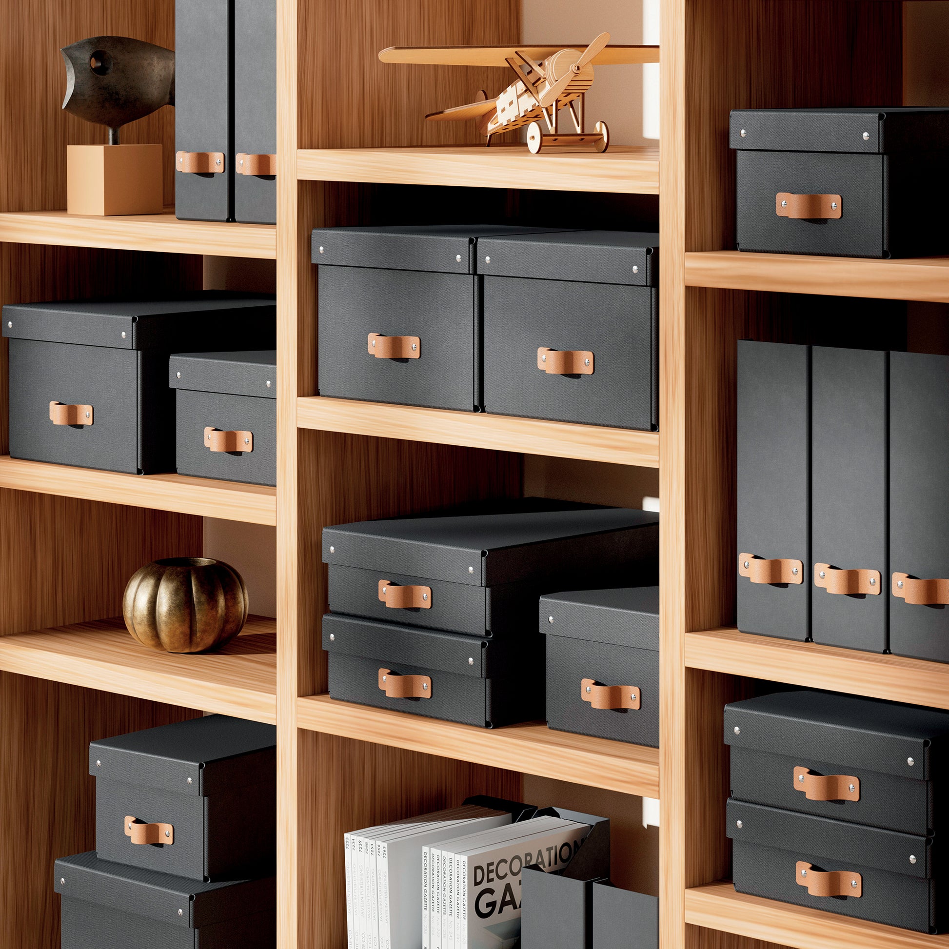 Leitz Puro flache Aufbewahrungsbox 8 l – mit Klappdeckel, 355 × 100 × 260 mm, schwarz, Karton, 2er Pack