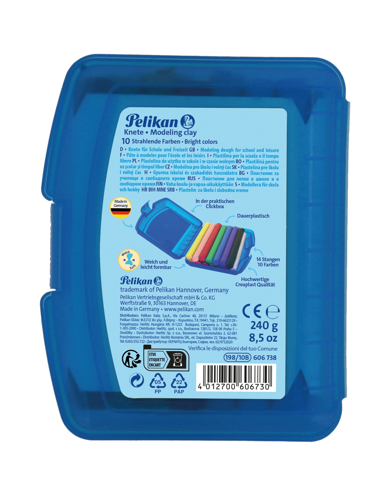 Pelikan Knetmasse, Mehrfarbig, 240 g, 14 Stk.
