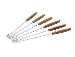 Stöckli Fonduegabeln – 6er-Set, 29 cm, Edelstahl, Bambusgriff, für Käsefondue