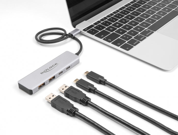 DeLOCK USB-Hub – USB-C, 2× USB-A, 2× USB-C, 10 Gbit/s, für Windows/Mac/Linux