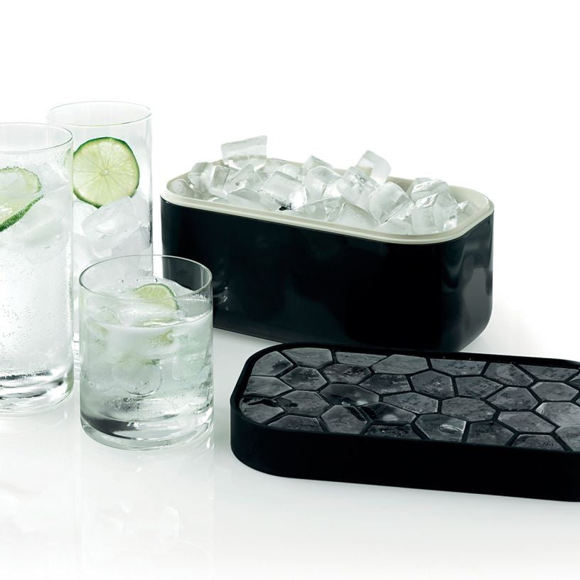 Lékué Eiswürfelbox – 22,5 × 12,5 × 12 cm, Silikon, Schwarz, 132 Stk., mit Deckel, spülmaschinenbeständig