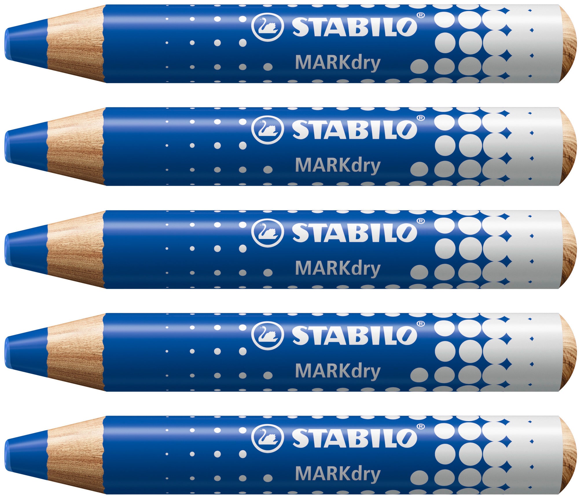STABILO Whiteboard-Marker – 10 mm, blau, 5 Stk., trocken abwischbar – für Whiteboards/Flipcharts