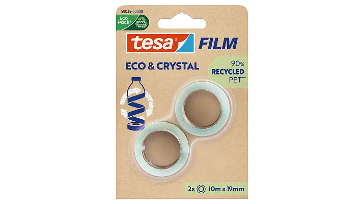 TESA Büro-Klebeband eco & crystal – permanent, Kunststoff, 19 mm × 10 m, 2 Rollen