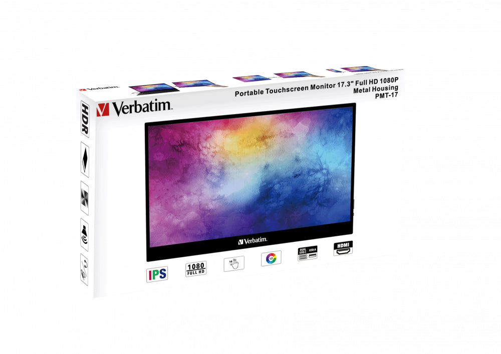 Verbatim Portabler Monitor, 17,3", 1920 × 1080 (Full HD), IPS, Touch, 60 Hz, 300 cd/m², Schwarz