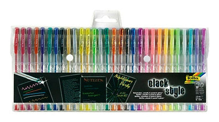 Folia Gelschreiber 30er Set – 30 Farben, 1 mm, für dunkles Papier, Kappe