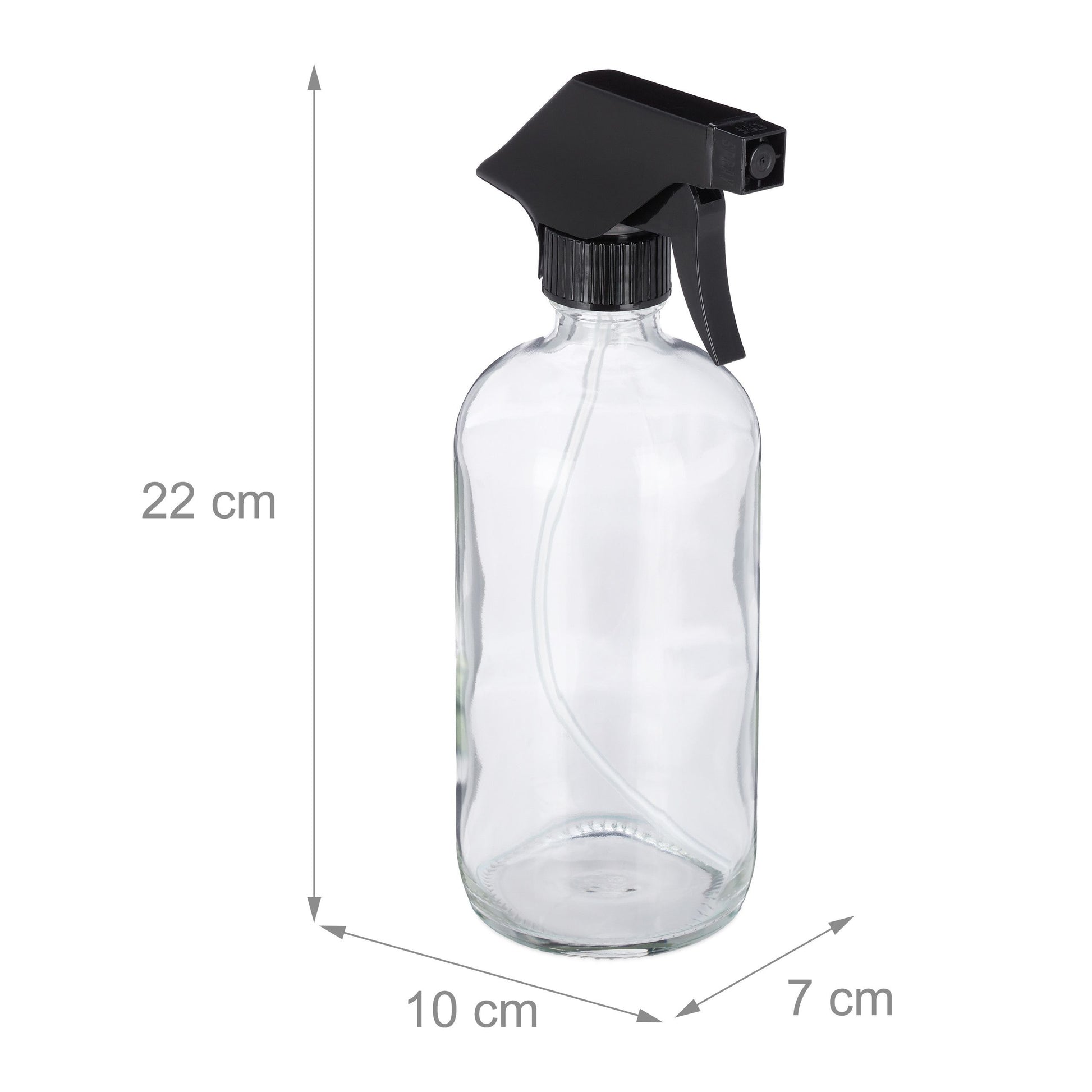 Relaxdays Sprühflasche – 0,5 l, Glas/Kunststoff, transparent/schwarz, 2 Stk.