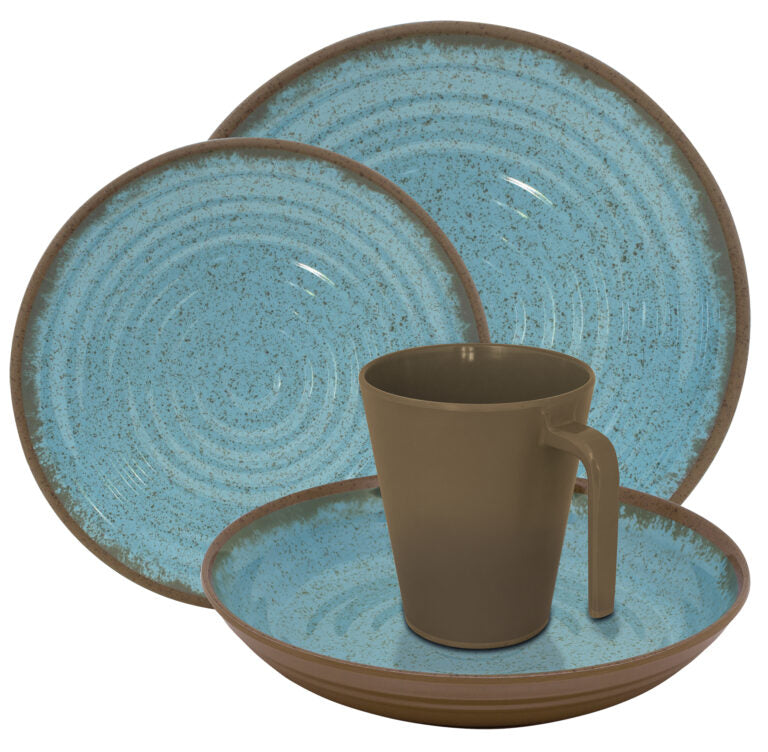 Eurotrail Ocean Melamin Geschirrset – 16-teiliges Set, Speiseteller Ø 27 cm, Melamin