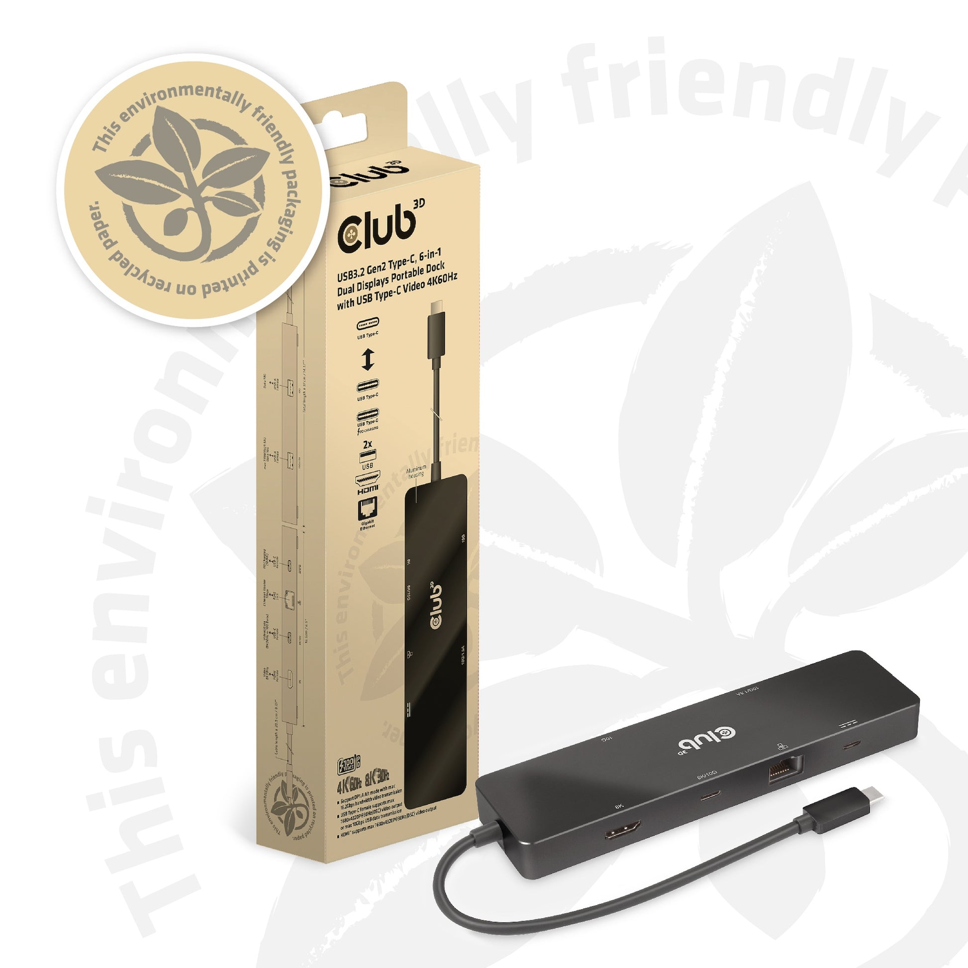 CLUB3D Club 3D Dockingstation – USB-C, 1× DP, 1× HDMI, 2× USB-A, 100 W PD, GbE, für Universal