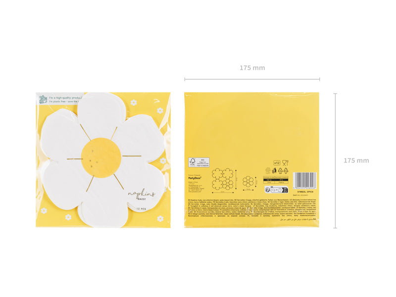 PartyDeco Servietten Gänseblümchen – Weiss/Gelb – 33 × 33 cm – 12 Stück