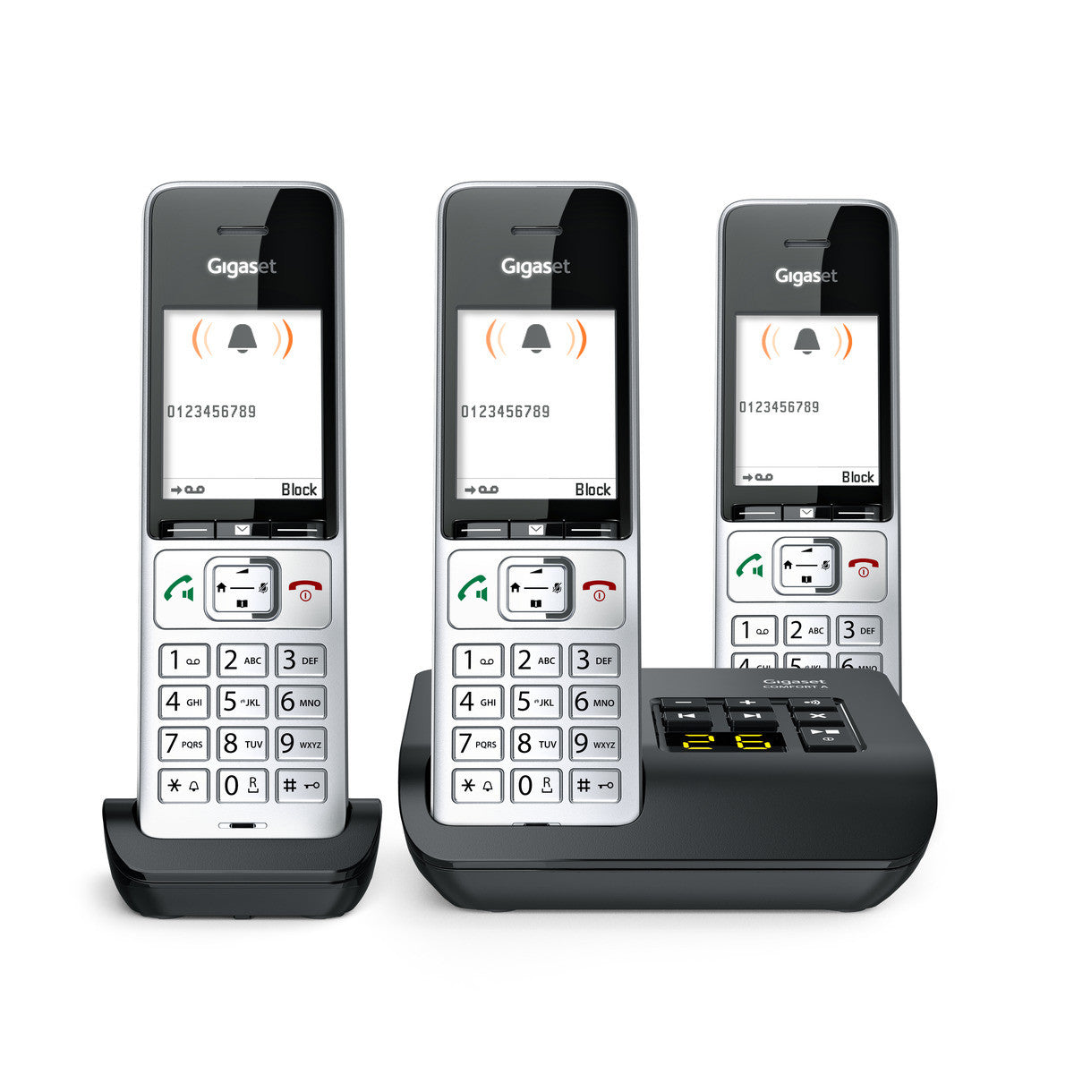 Gigaset Comfort 500 A Trio – WLAN-Telefon, inkl. 3 Mobilteile, DECT (GAP), Silber/Schwarz