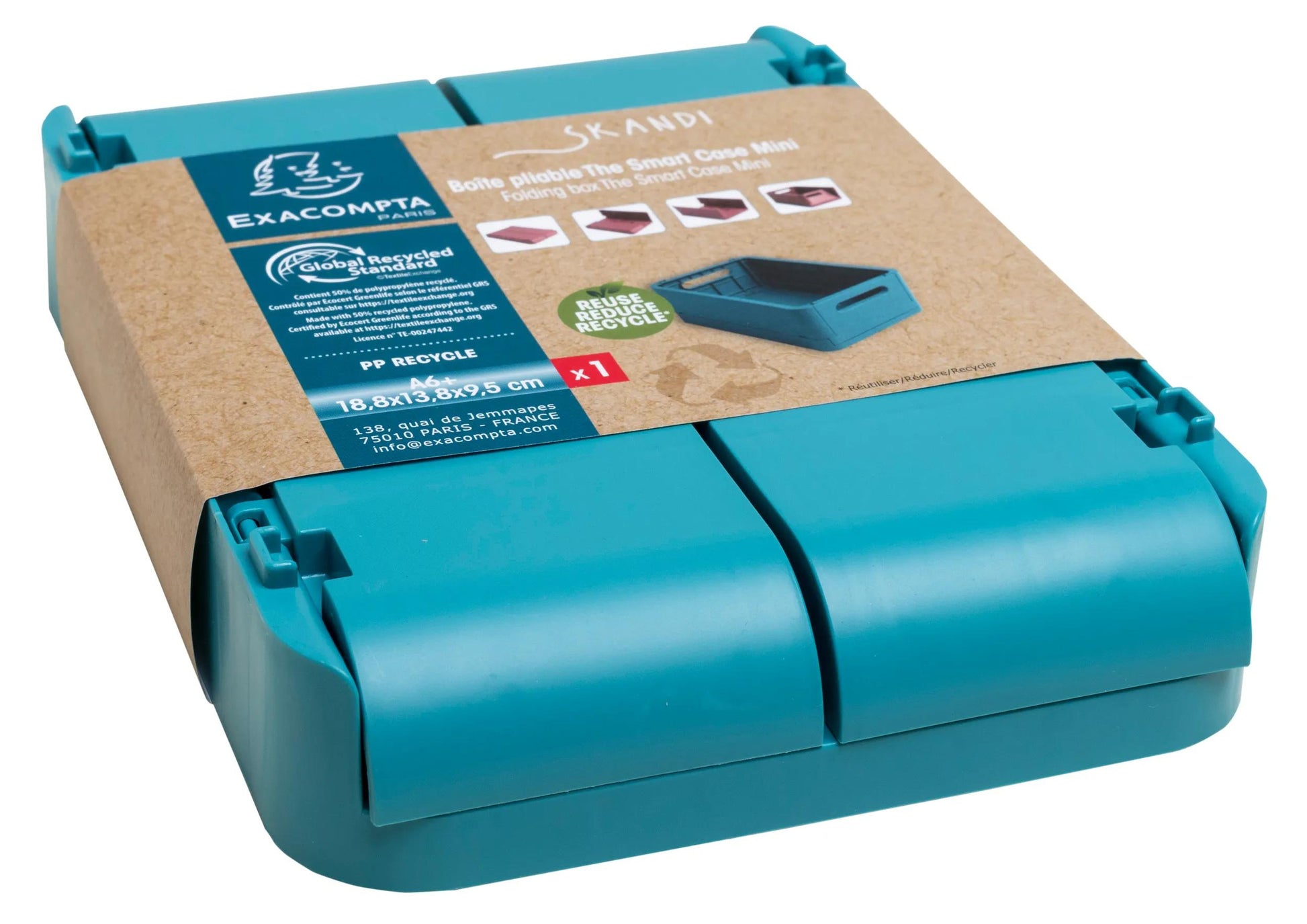 Exacompta Aufbewahrungsbox – für A6+, klappbar, pazifikblau, Polypropylen (PP), B 188 × H 95 × T 138 mm