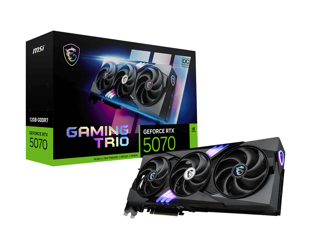 MSI GeForce RTX 5070 12 GB GAMING TRIO OC – PCIe Grafikkarte – 3×DP, 1×HDMI, PCIe 5.0, 250 W, 1×16-polig