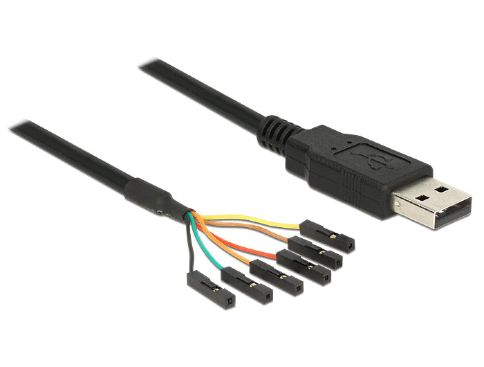 DeLOCK USB-Seriell-TTL-Kabel USB-A zu Pinheader (6-Pin) – 1,8 m, USB 2.0 (480 Mbit/s), 3,3 V, passiv, schwarz