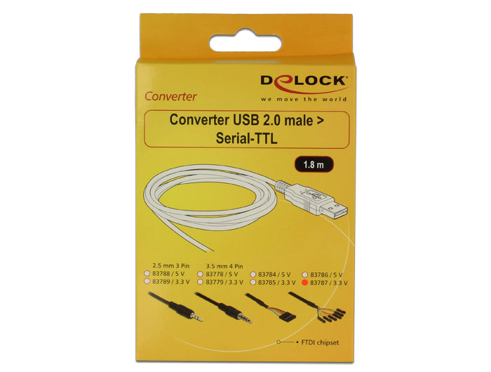 DeLOCK USB-Seriell-TTL-Kabel USB-A zu Pinheader (6-Pin) – 1,8 m, USB 2.0 (480 Mbit/s), 3,3 V, passiv, schwarz