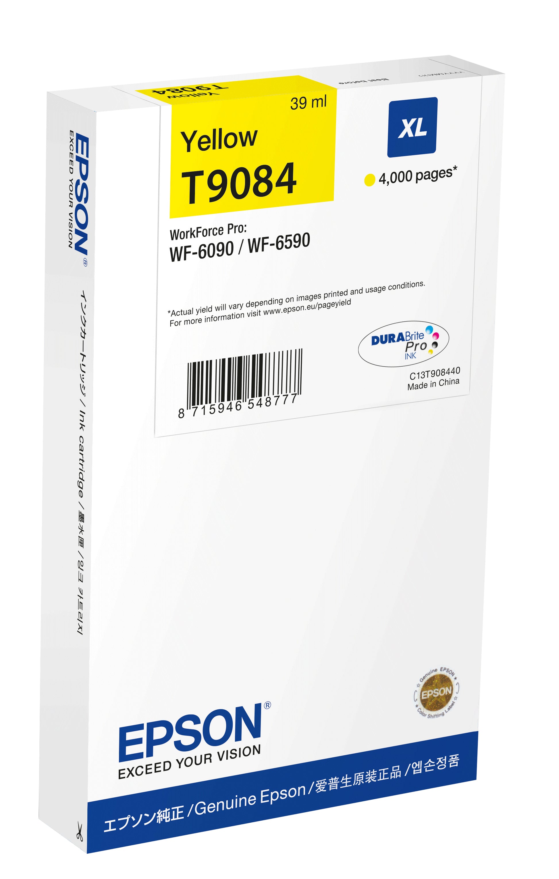 Epson Tintenpatrone C13T908440, Gelb, 4'000 Seiten – für Inkjetdrucker/Multifunktionsgeräte