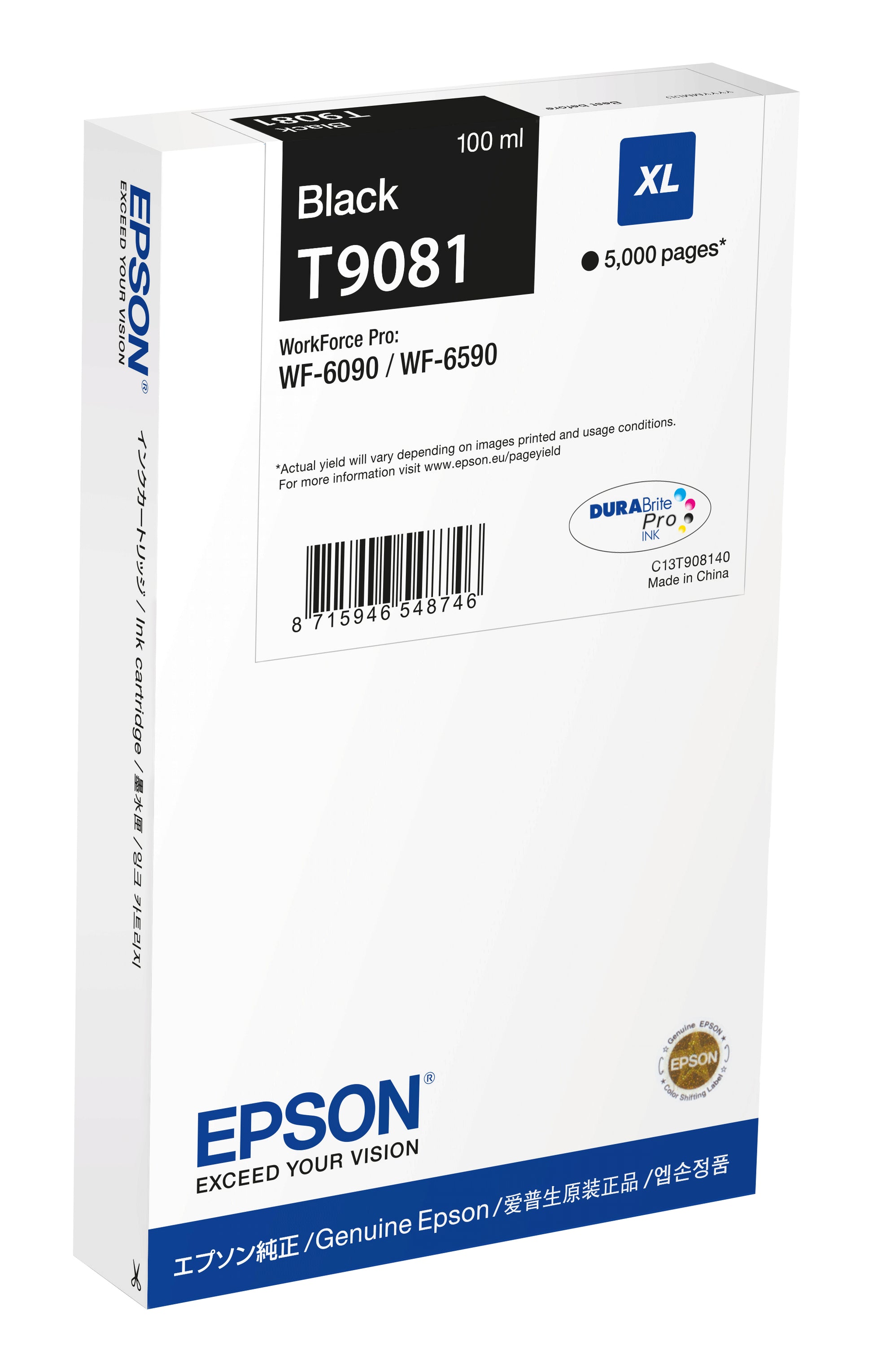 Epson Tintenpatrone C13T908140, Schwarz, 5'000 Seiten – für Tintenstrahldrucker/Multifunktionsgeräte