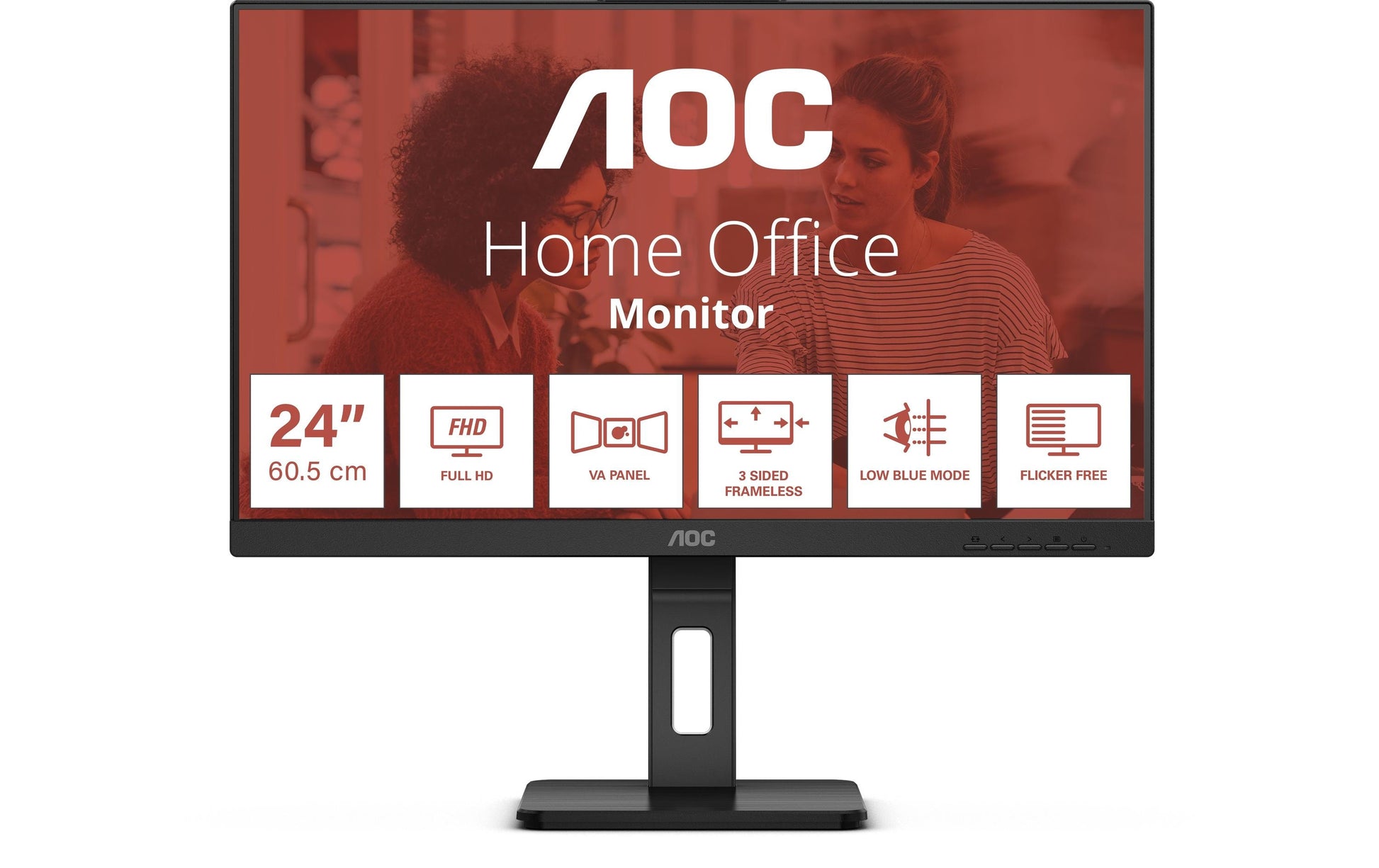 AOC 24E3QAF – Monitor, 24", IPS, 75 Hz, Integrierte Lautsprecher, Schwarz