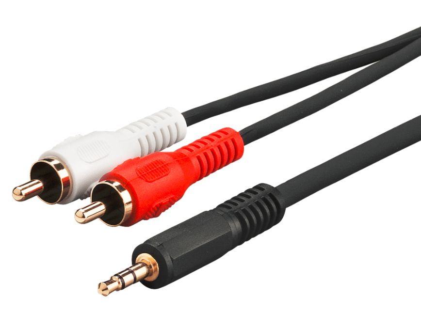 Microconnect 3,5-mm-auf-2×-Cinch-Adapterkabel – Stecker-zu-Stecker – 15 m, Schwarz