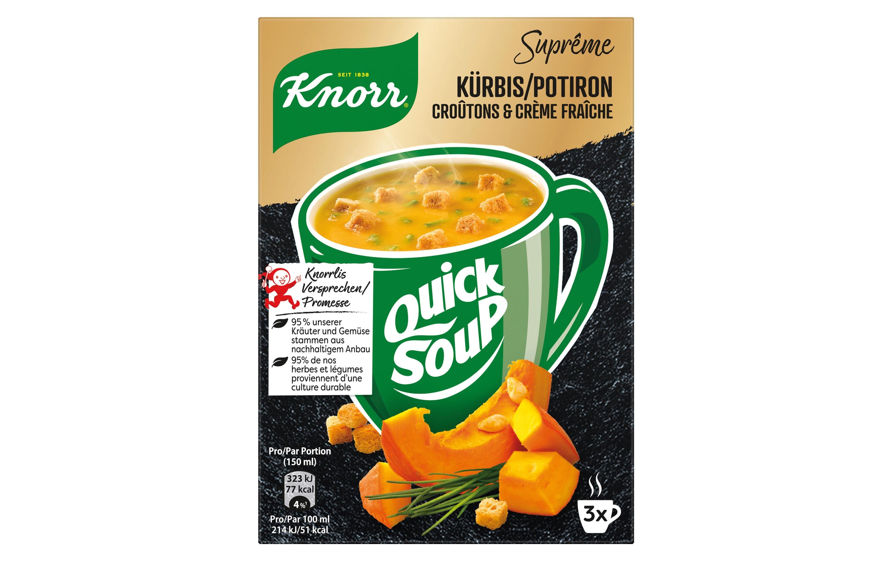 Knorr Suprême Quick Soup Crème-Suppe Kürbis & Croûtons, vegetarisch, Beutel – 57 g