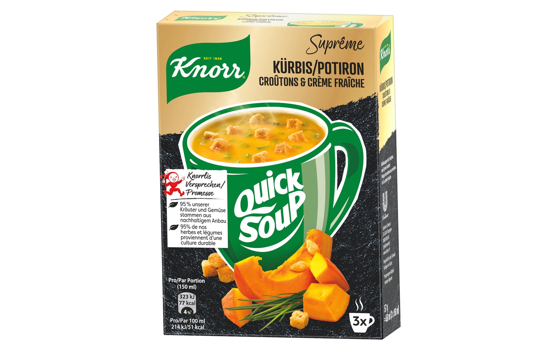 Knorr Suprême Quick Soup Crème-Suppe Kürbis & Croûtons, vegetarisch, Beutel – 57 g