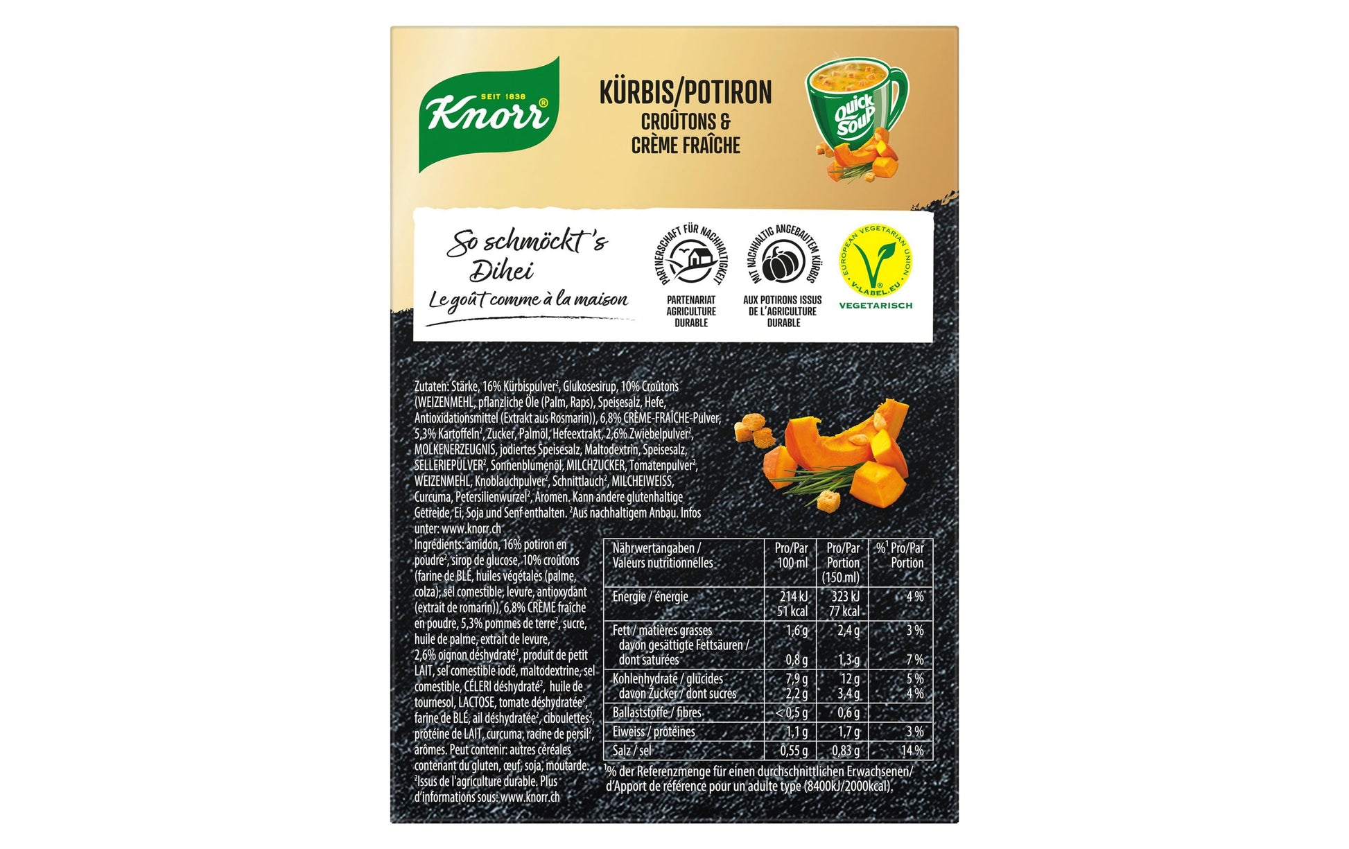 Knorr Suprême Quick Soup Crème-Suppe Kürbis & Croûtons, vegetarisch, Beutel – 57 g