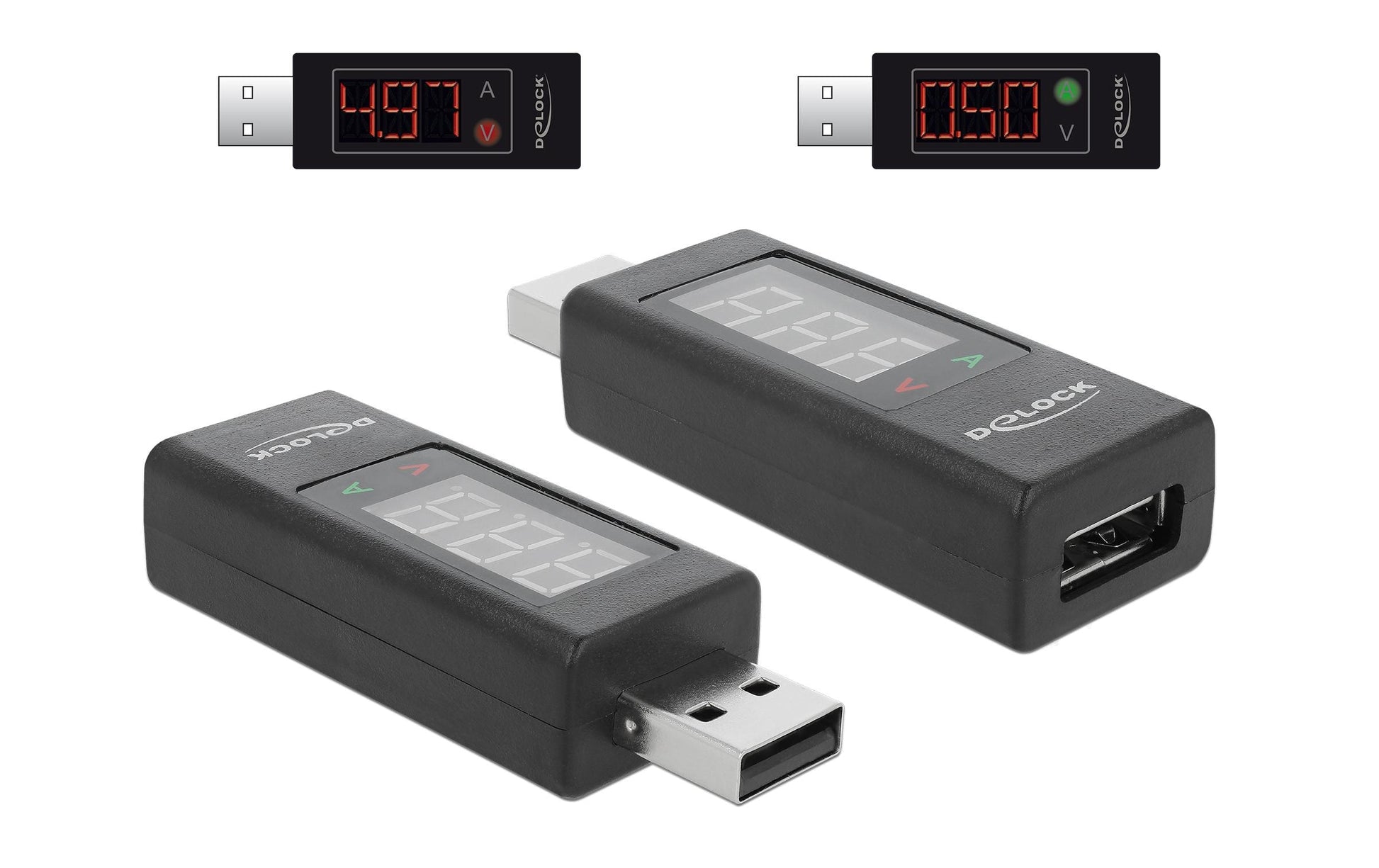 DeLOCK USB-Adapter USB-A auf USB-A – USB 2.0 (480 Mbit/s) – Leistungsmesser – Schwarz