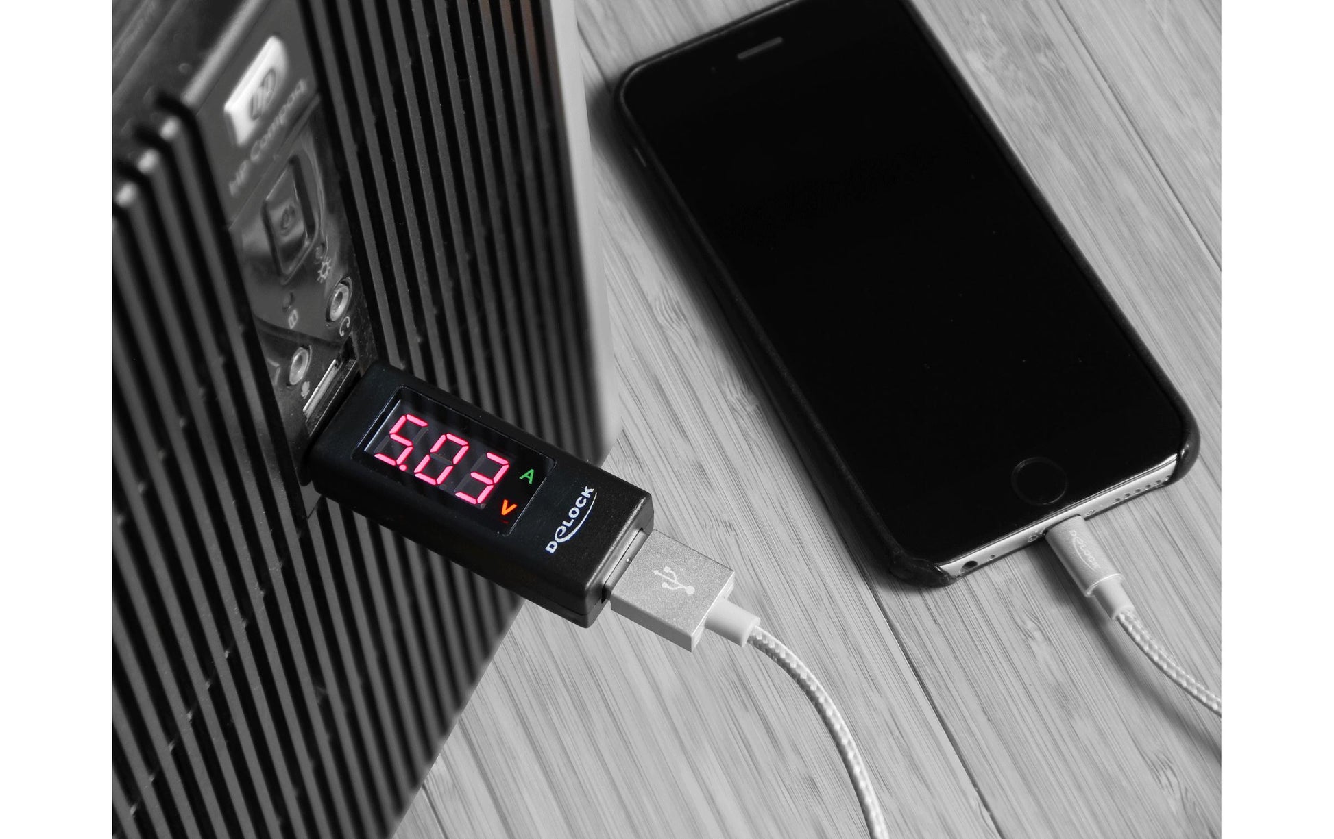 DeLOCK USB-Adapter USB-A auf USB-A – USB 2.0 (480 Mbit/s) – Leistungsmesser – Schwarz