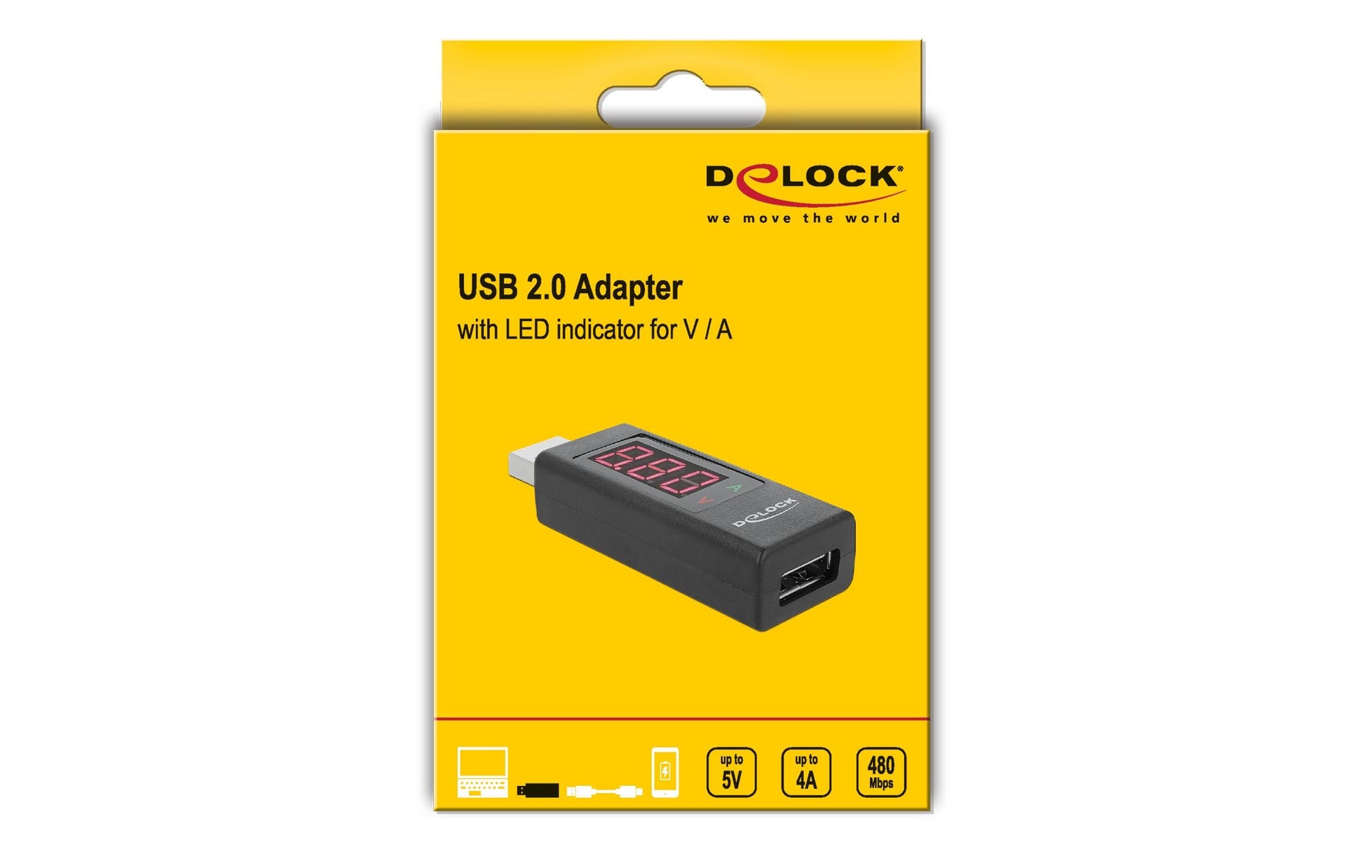 DeLOCK USB-Adapter USB-A auf USB-A – USB 2.0 (480 Mbit/s) – Leistungsmesser – Schwarz
