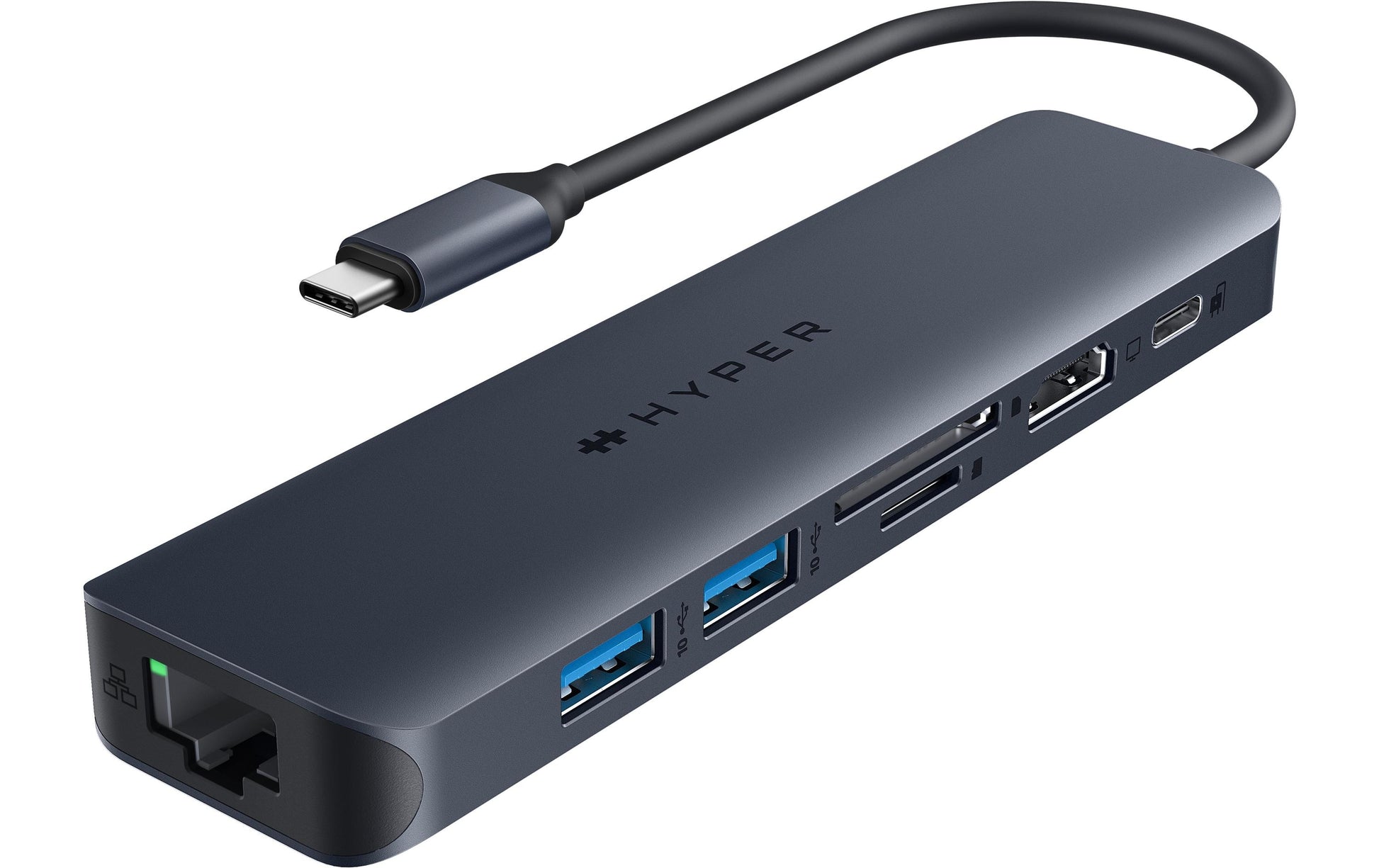 HYPER HD4003GL Multiport-Adapter – USB-C, 1× HDMI, 2× USB-A, 1× USB-C, 100 W PD, GbE, SD/microSD
