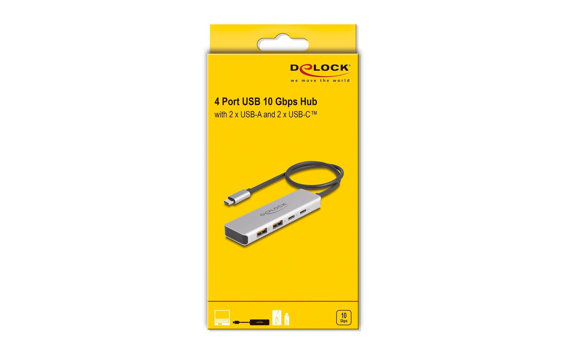 DeLOCK USB-Hub – USB-C, 2× USB-A, 2× USB-C, 10 Gbit/s, für Windows/Mac/Linux