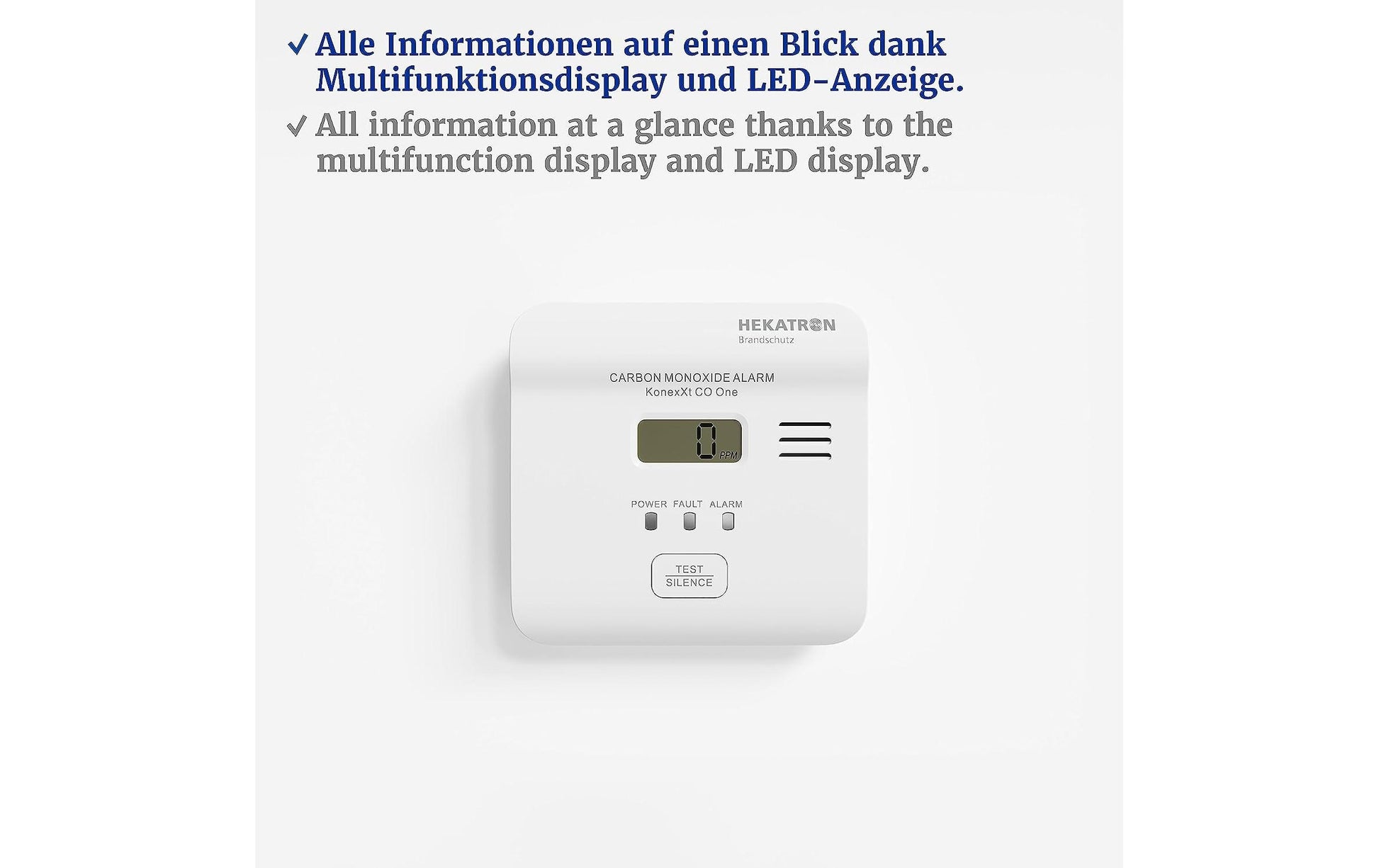 Hekatron KONEXXT CO One – CO-Melder, 10-Jahres-Batterie, 85 dB, DIN EN 50291-1 – Weiss, für Smartsonic