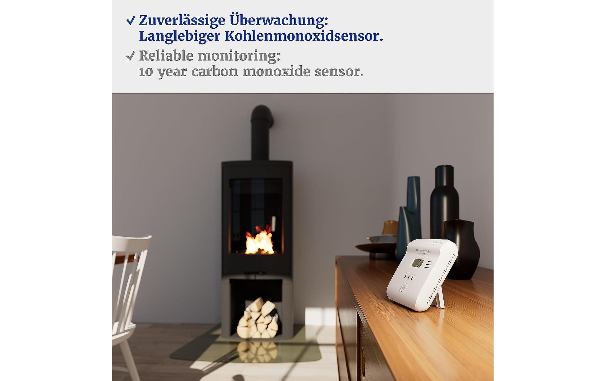 Hekatron KONEXXT CO One – CO-Melder, 10-Jahres-Batterie, 85 dB, DIN EN 50291-1 – Weiss, für Smartsonic