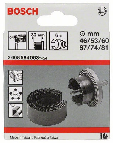 Bosch Bohrkronensatz 46/53/60/67/74/81 mm Sechskantschaft – für Holz, Metall & Kunststoff – 6-teilig