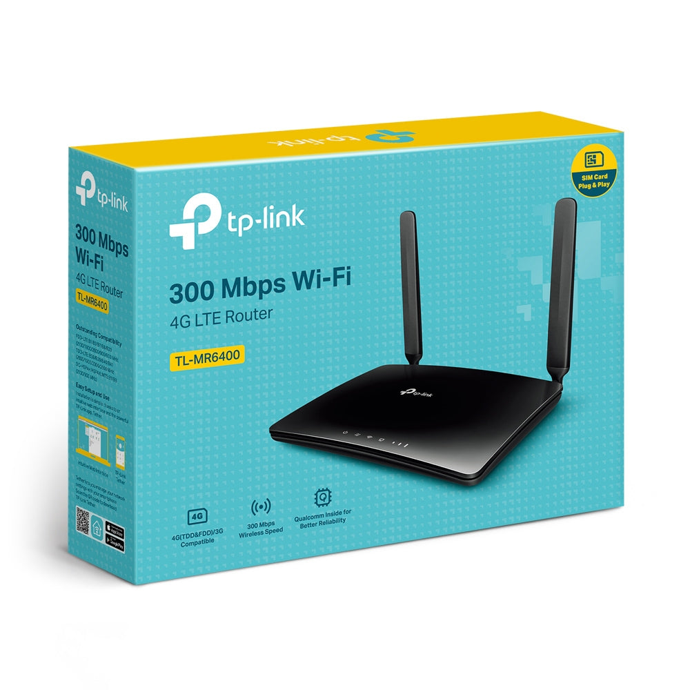 TP-Link TL-MR6400 WLAN-Router – Wi-Fi 4 (802.11n), Single-Band (2,4 GHz), 4× LAN, 4G (LTE), SIM-Slot
