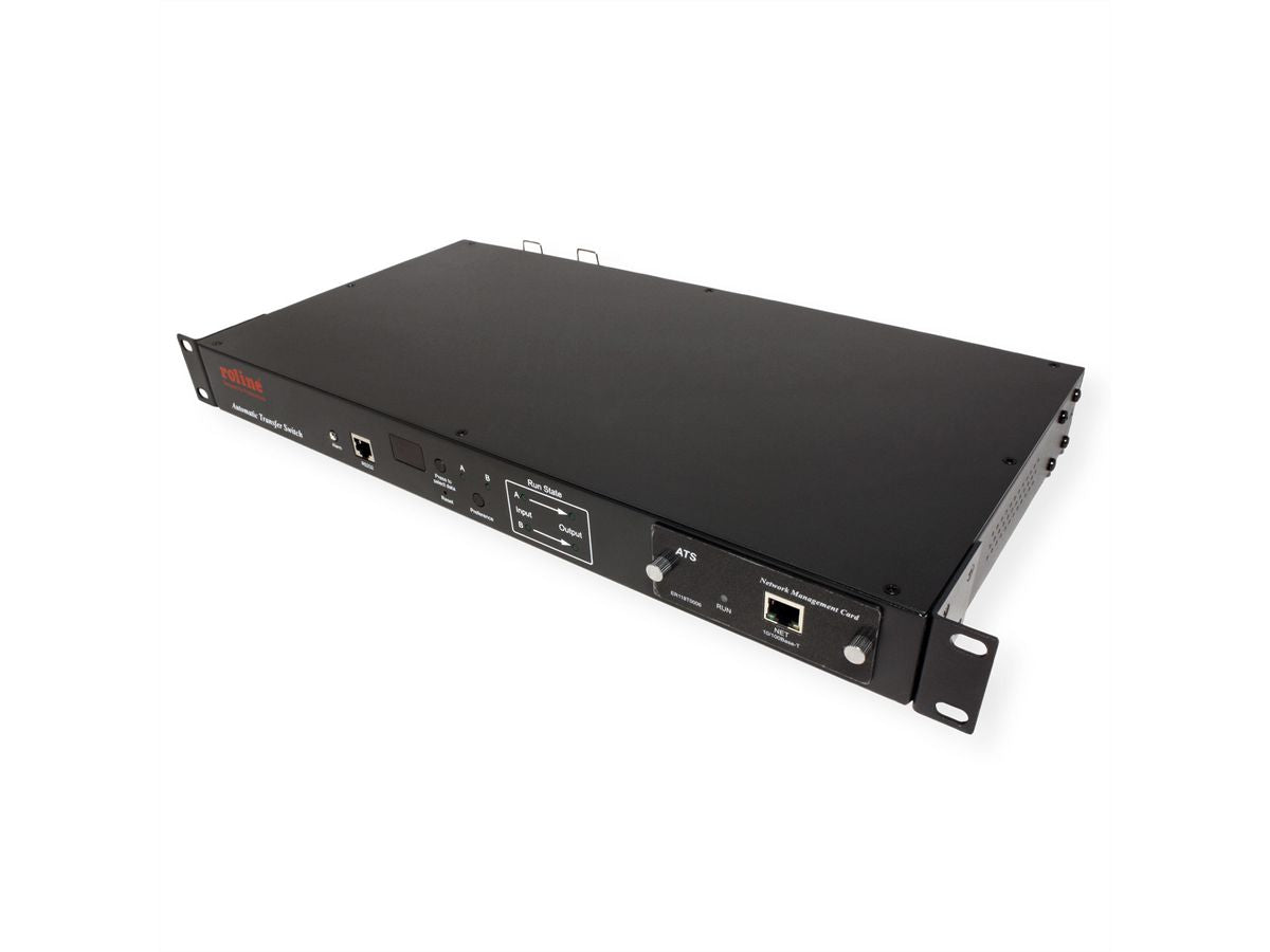 ROLINE Rack ATS (Automatischer Transferschalter) – 220–240 V, 2× C20 IN, 6× C13 + 2× C19 OUT, 1U – Schwarz