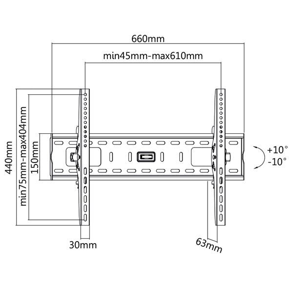 VALUE Wandhalterung – Neigbar – 37–70" – VESA 200×200–600×400 – bis 75 kg, Diebstahlsicherung – Schwarz