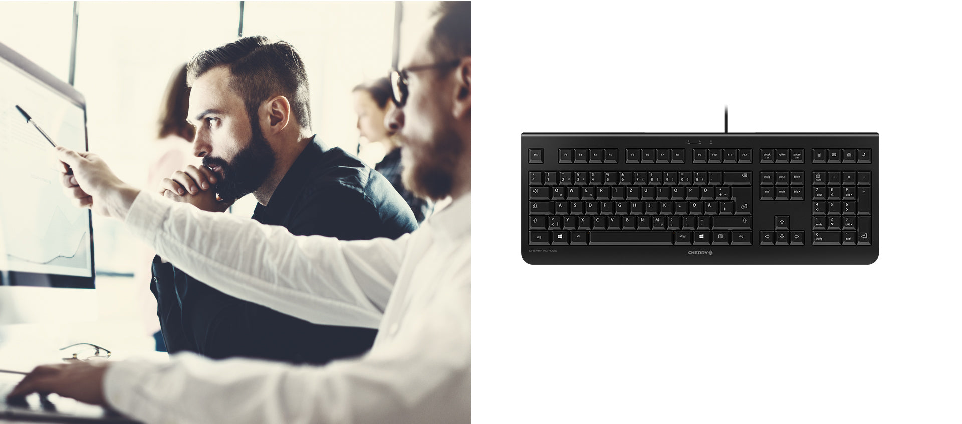 CHERRY KC 1000 – Tastatur, kabelgebunden (USB), CH-Layout (DE-CH), Fullsize (mit Ziffernblock), Schwarz