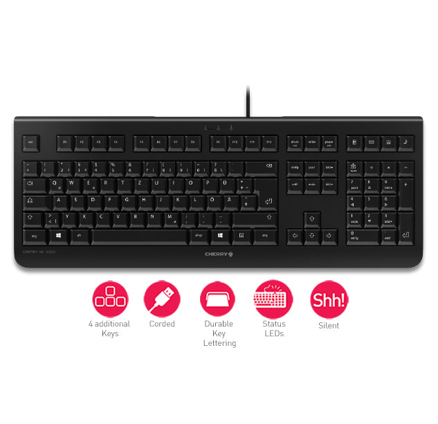 CHERRY KC 1000 – Tastatur, kabelgebunden (USB), ES-Layout (ES), Fullsize (mit Ziffernblock), schwarz