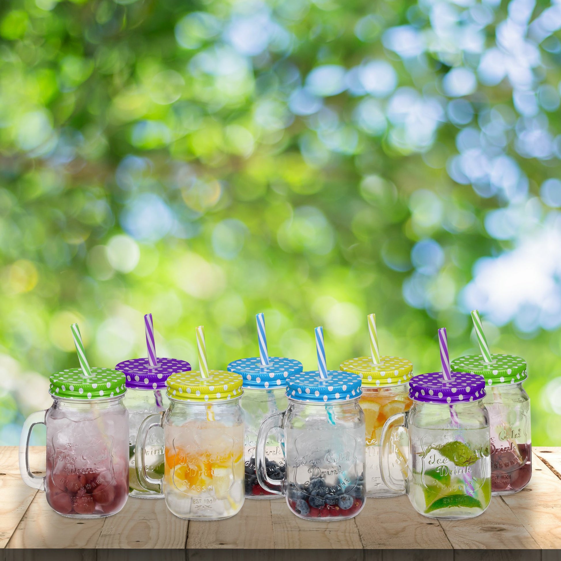 Relaxdays Trinkglas – 8er Set, 500 ml, 11,0 × 8,0 × 13,5 cm, Glas, Mehrfarbig, mit Strohhalm