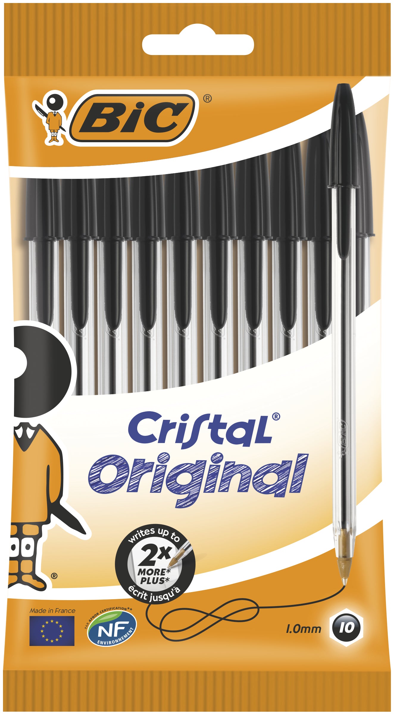 BIC Cristal 516353 Kugelschreiber – 10er Pack, Schwarz, Spitze 1 mm, Deckel