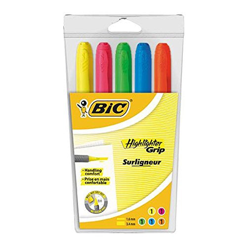 BIC Textmarker – 5er Set, Farben sortiert, Keilspitze