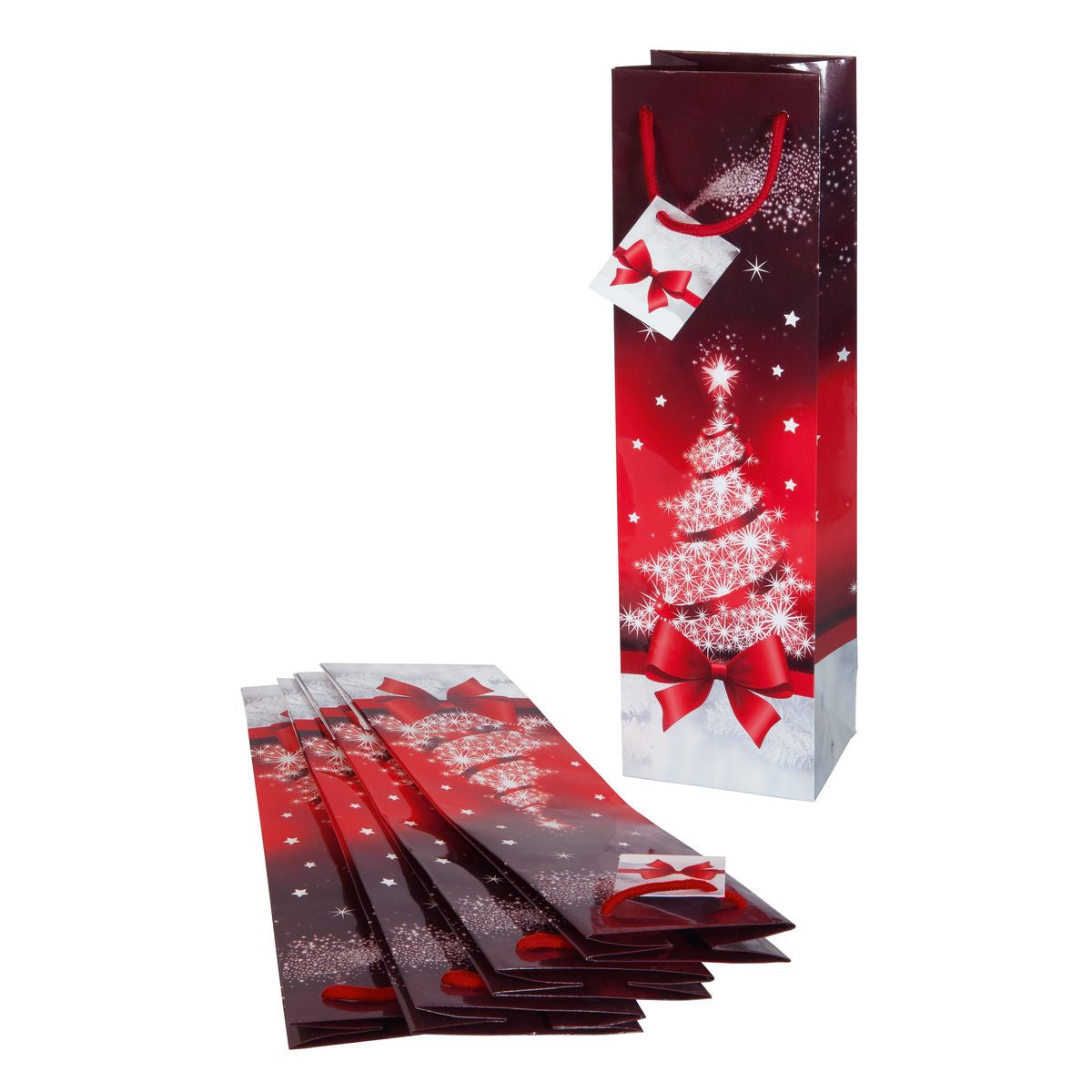 Sigel Geschenktasche Sparkling Tree glänzend – 100 × 350 × 80 mm – 157 g/m², mit Geschenkanhänger – Weihnachten